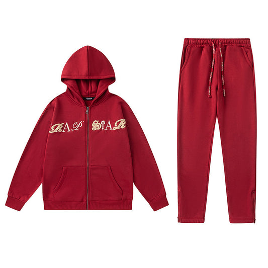 Trapstar Script Zip Through Hoodie Tracksuit [Red]