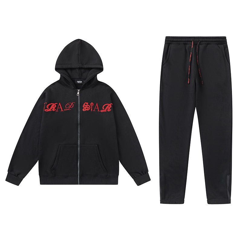 Trapstar Script Zip Through Hoodie Tracksuit [Black/Red]