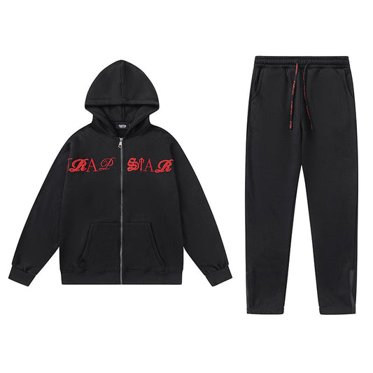 Trapstar Script Zip Through Hoodie Tracksuit [Black/Red]