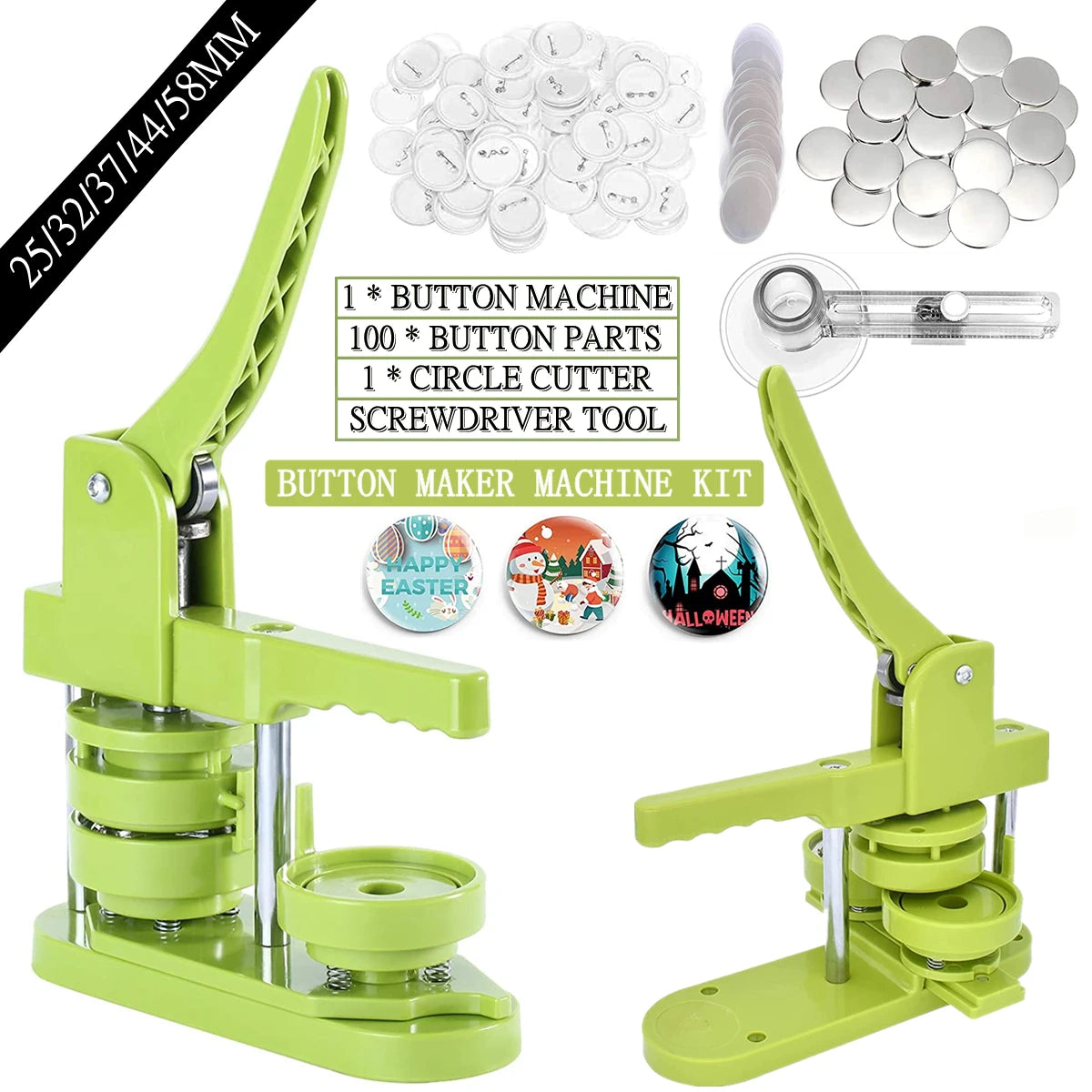 Badge Pin Button Maker Machine 25/32/37/44/58MM with 100Pcs Button Parts+Circle Cutter