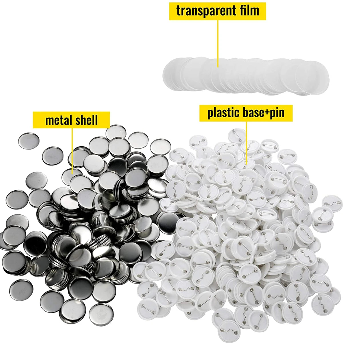 100 Sets Blank Badge Button Maker Parts, 25-75MM Plastic/Metal Button Parts