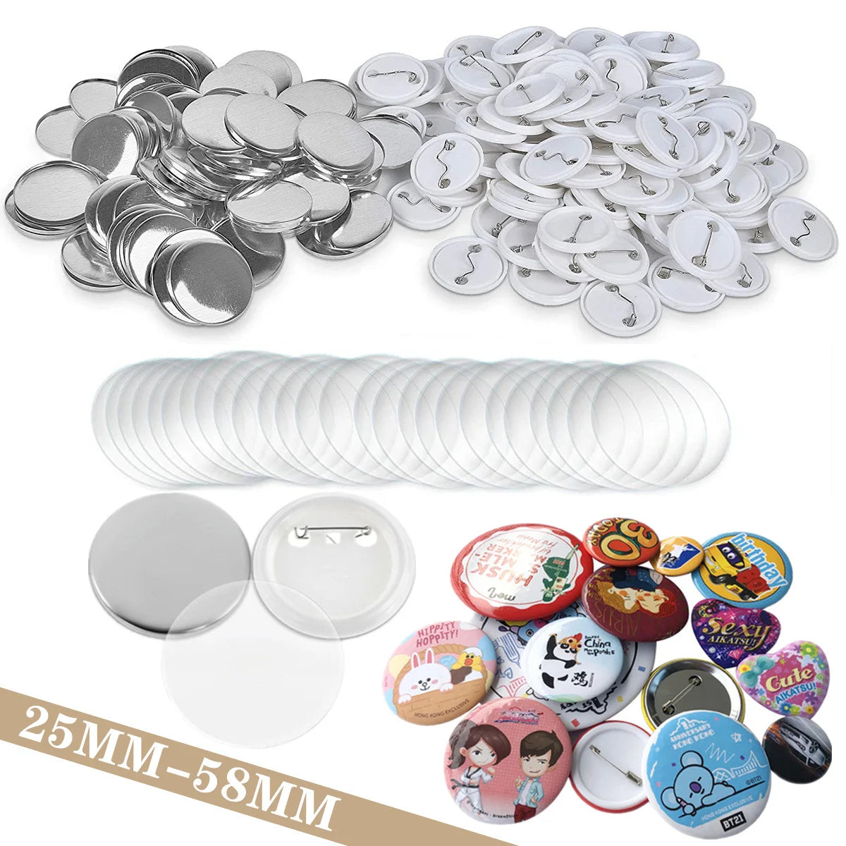 Supplies 100/300/500Pcs Blank Badge Button 25/32/37/44/58MM