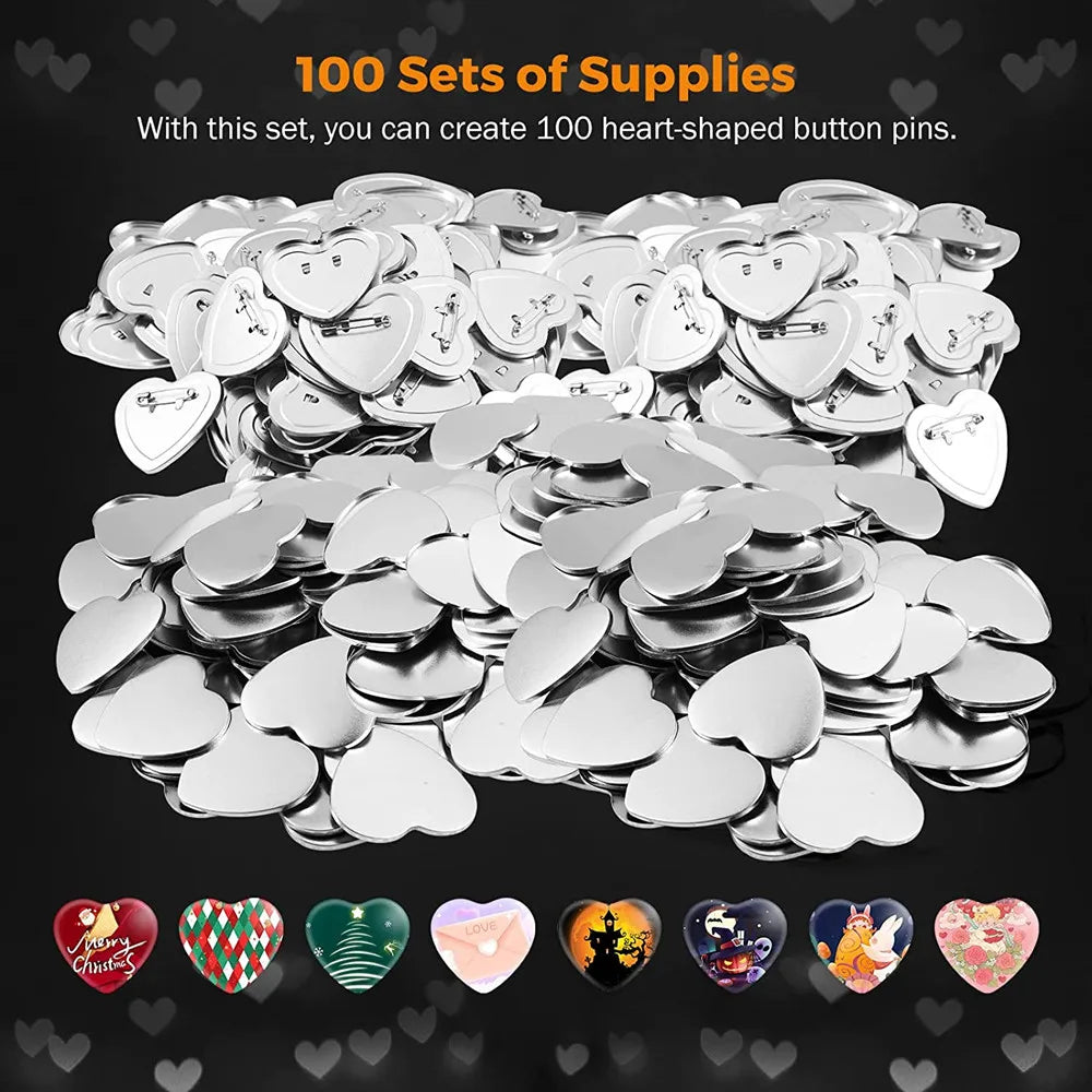 Heart-Shaped Badge Button Maker Parts 50/100/200PCS