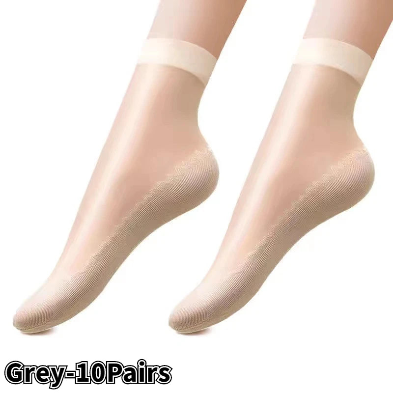 Socks 10Pairs Soft Velvet Silk Socks Non-Slip Bottom