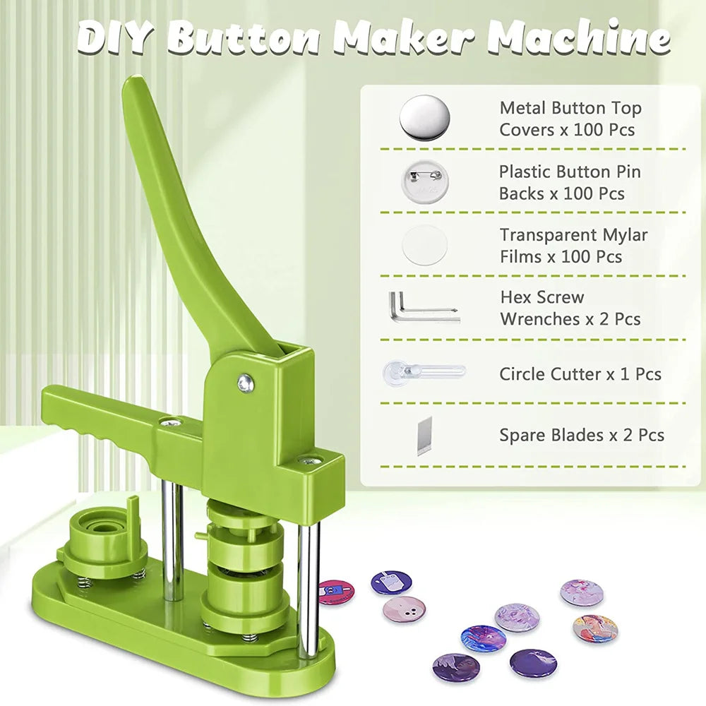 Badge Pin Button Maker Machine 25/32/37/44/58MM with 100Pcs Button Parts+Circle Cutter