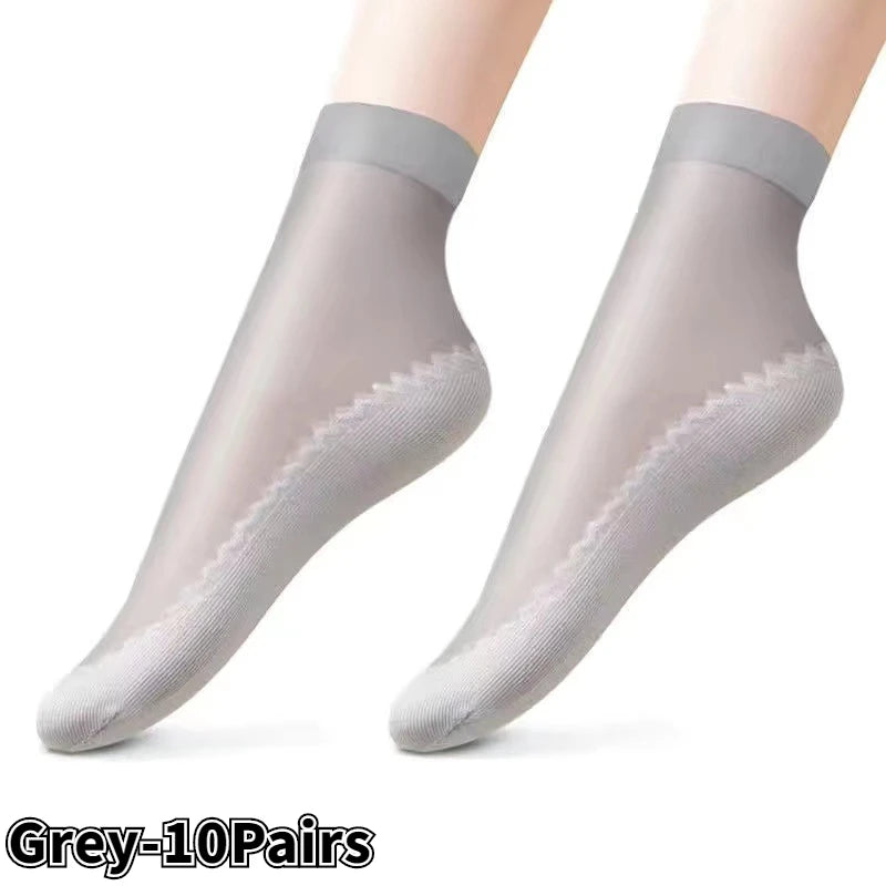 Socks 10Pairs Soft Velvet Silk Socks Non-Slip Bottom