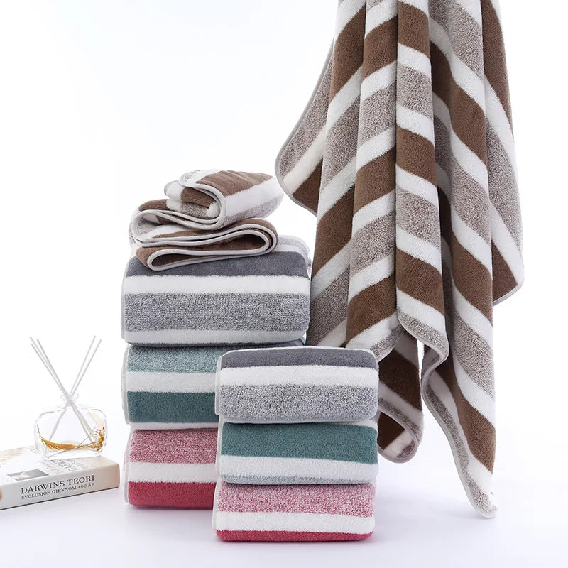 Towel : 1 pc Striped Face Towel 35x75cm Or Bath Towel 70x140cm