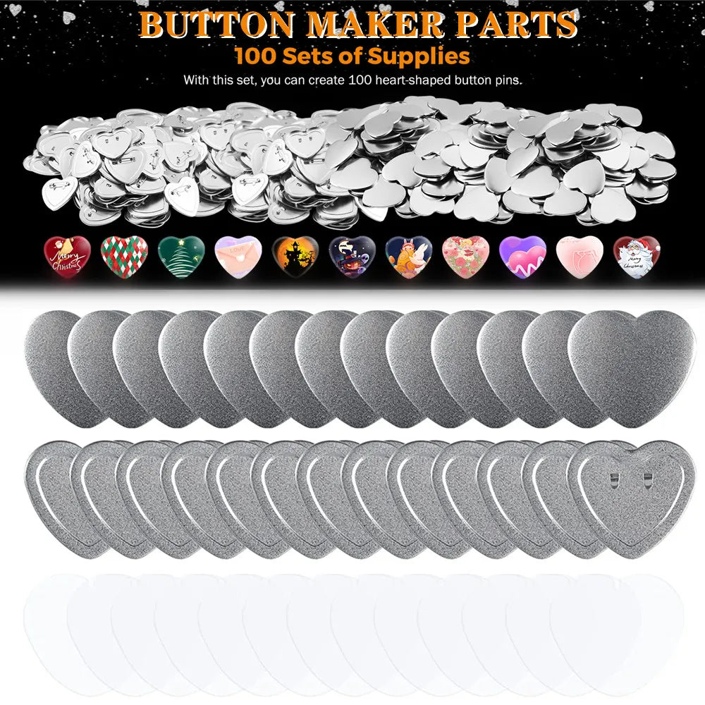 Heart-Shaped Badge Button Maker Parts 50/100/200PCS