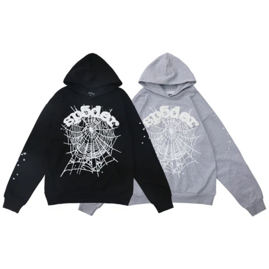 Sp5der OG Web Hoodie [Black & Grey]