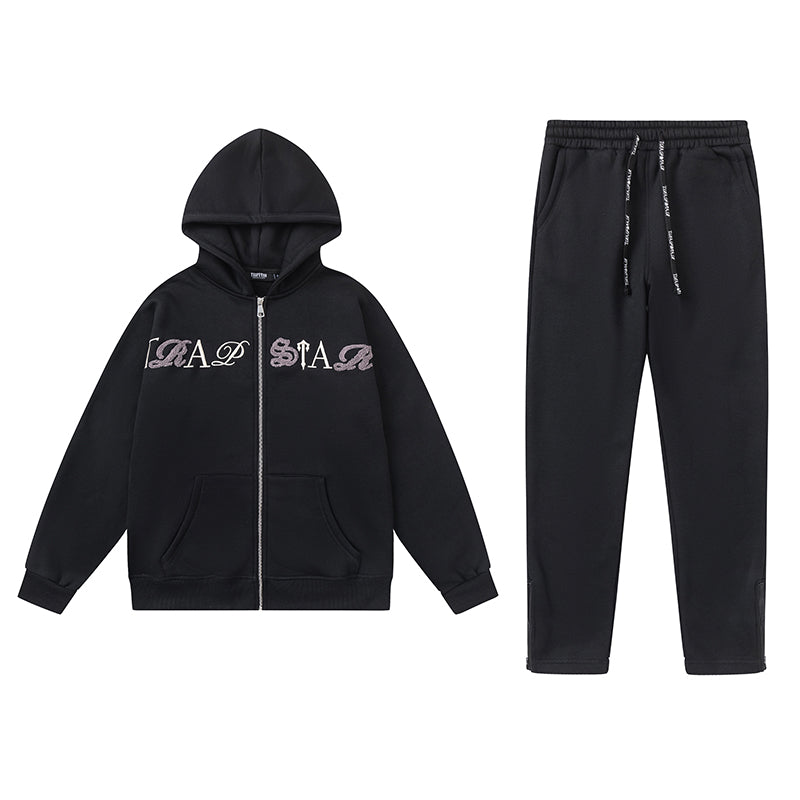 Trapstar Script Zip Through Hoodie Tracksuit [Black/White/Purple Tint]