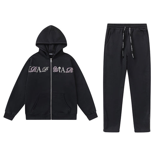 Trapstar Script Zip Through Hoodie Tracksuit [Black/White/Purple Tint]