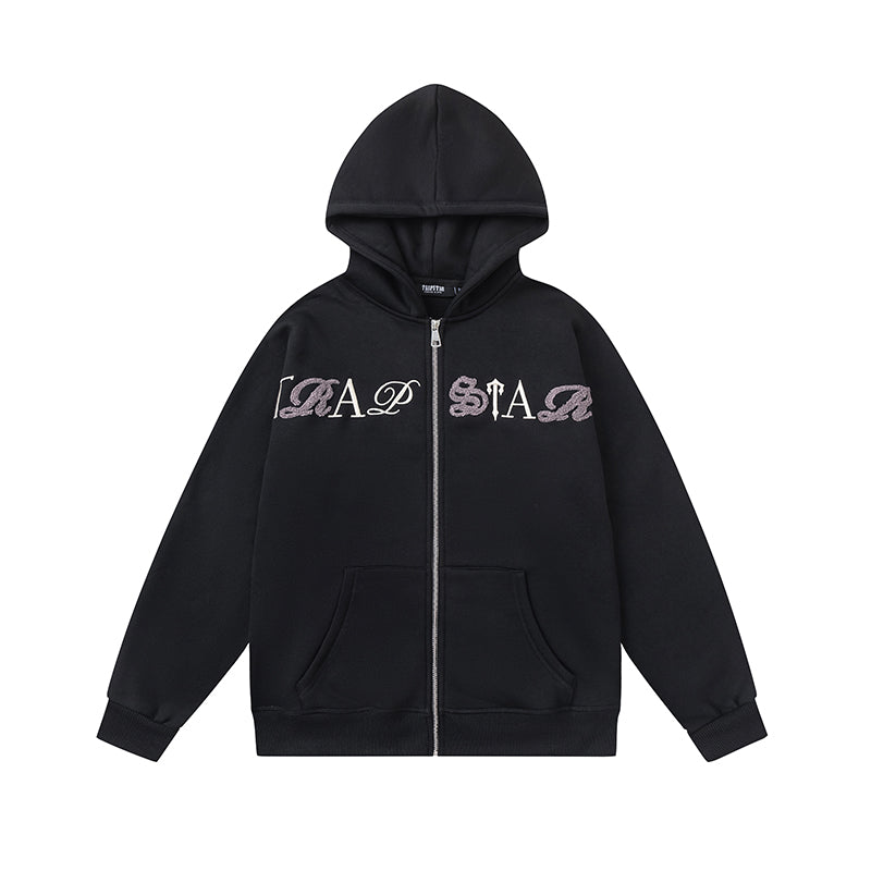 Trapstar Script Zip Through Hoodie Tracksuit [Black/White/Purple Tint]